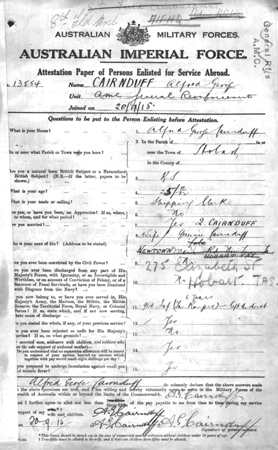 alffred George cairnduff